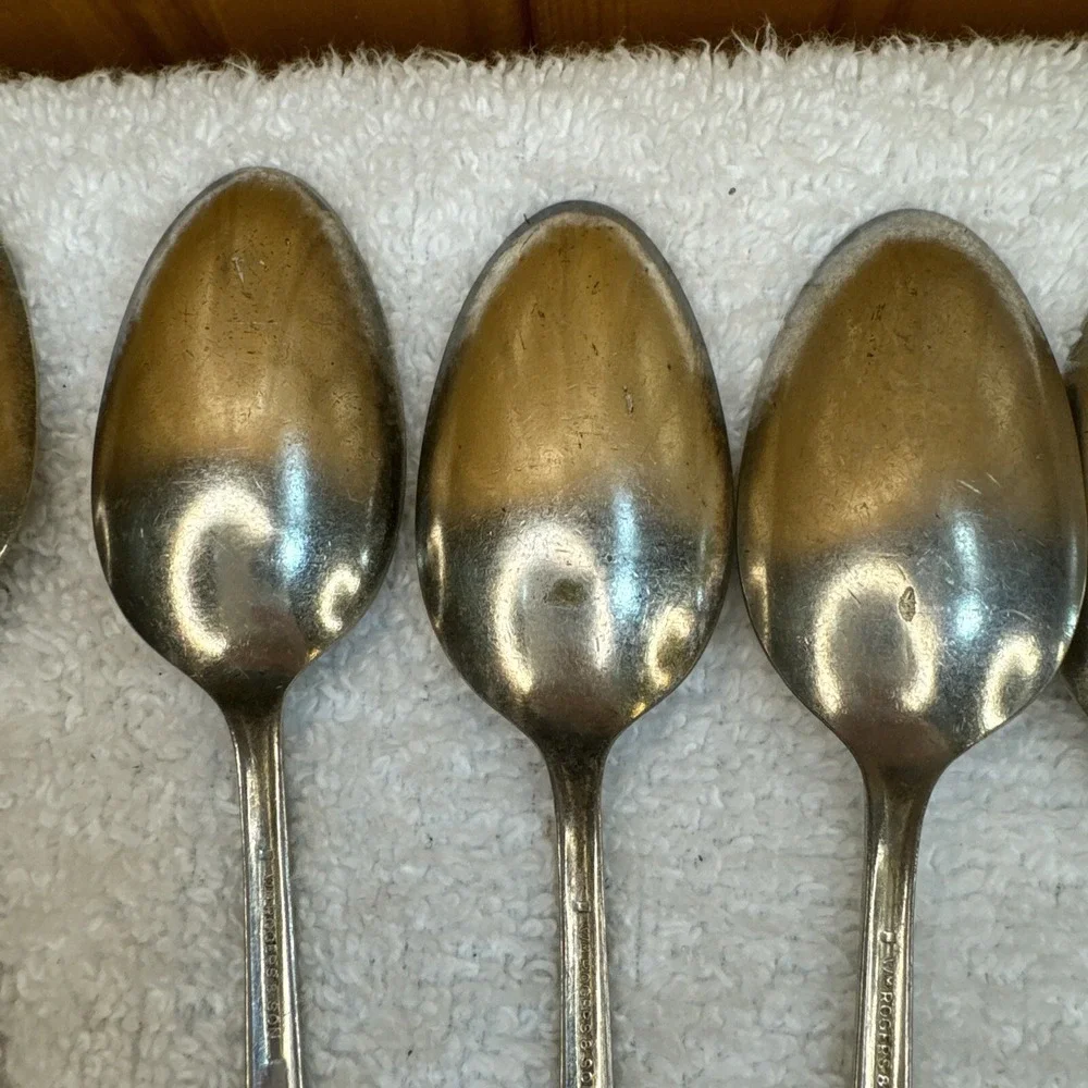 7 Vintage Wm Rogers & Son Gardenia Silverplate Flatware Teaspoons
